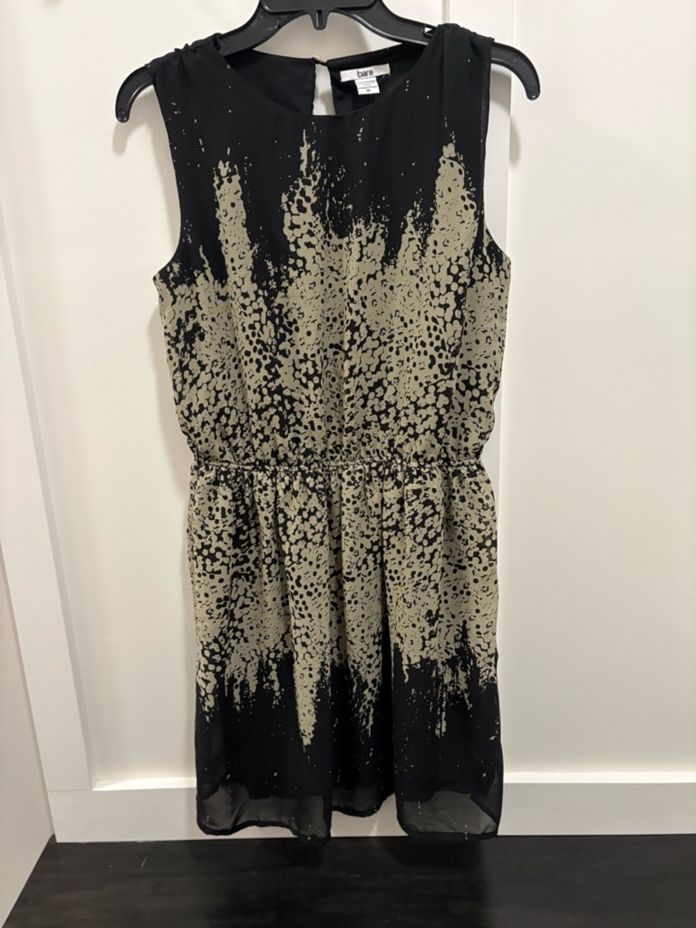 Bar III Black and Beige Abstract Print Sleeveless Mini Dress